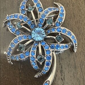 Dazzling Silver and Blue Crystal Brooch